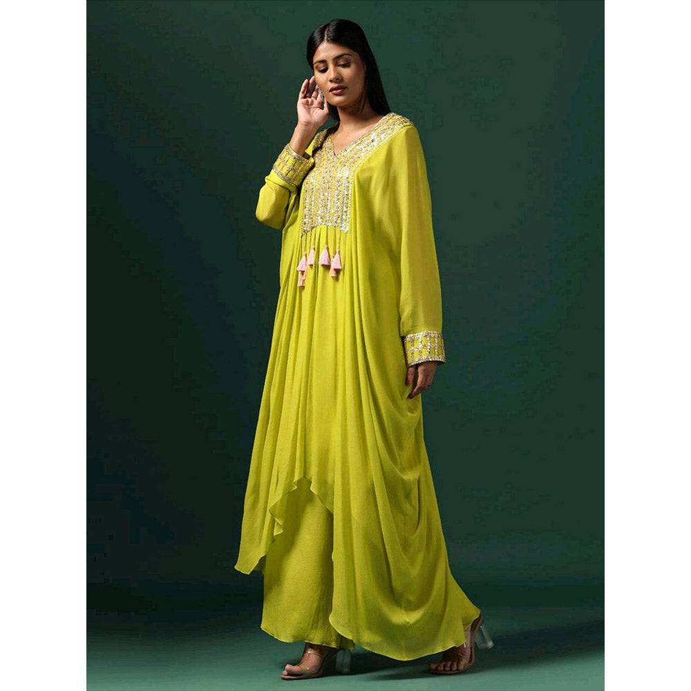 "Two Sisters" by Gyans Green Kaftan with Pant (Set of 2)