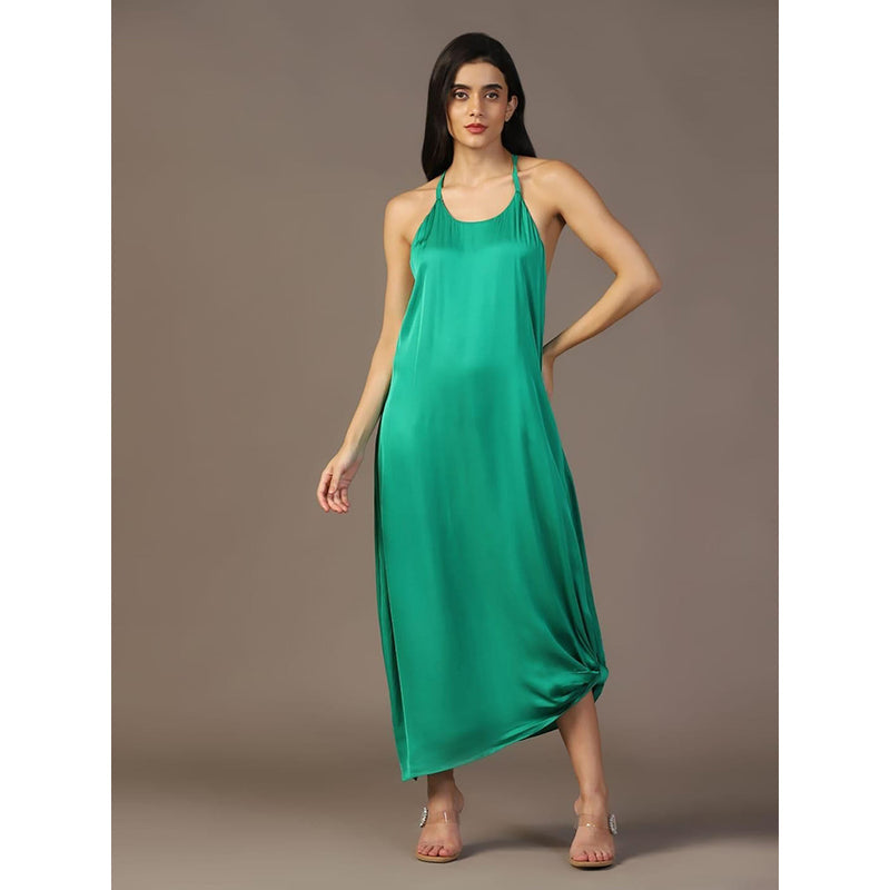 "Two Sisters" by Gyans Leaf Green Maxi Dress with Embroidered Cape (Set of 2)