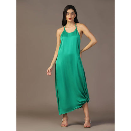 "Two Sisters" by Gyans Leaf Green Maxi Dress with Embroidered Cape (Set of 2)