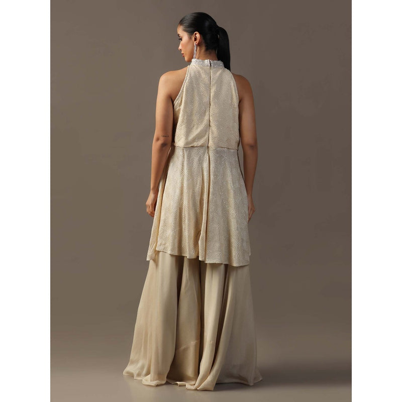 "Two Sisters" by Gyans Ivory Sequin Halter Kurta with Palazzo (Set of 2)