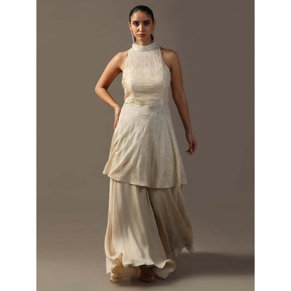 "Two Sisters" by Gyans Ivory Sequin Halter Kurta with Palazzo (Set of 2)