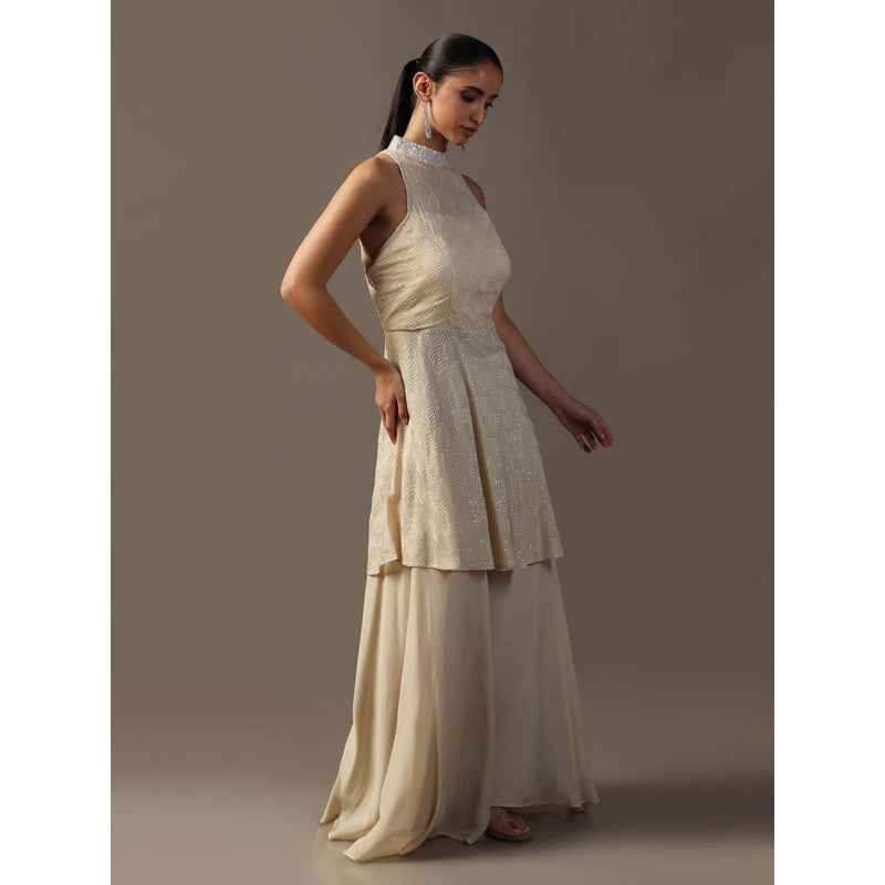 "Two Sisters" by Gyans Ivory Sequin Halter Kurta with Palazzo (Set of 2)