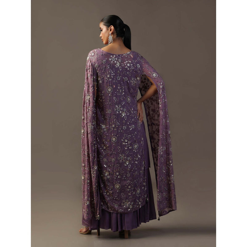 "Two Sisters" by Gyans Purple Embroidered Kurta with Inner and Sharara (Set of 3)