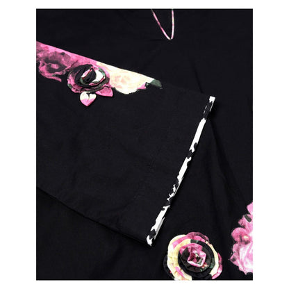 "Two Sisters" by Gyans Black 3 D Floral Applique Cotton Kurti With Pant (Set of 2)