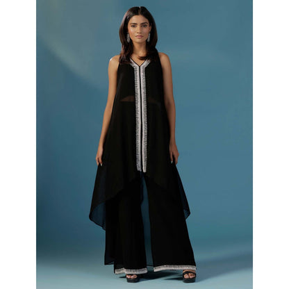 "Two Sisters" by Gyans Black Halter Georgette Hand Embroidery Cut Daba Co-Ord (Set of 2)