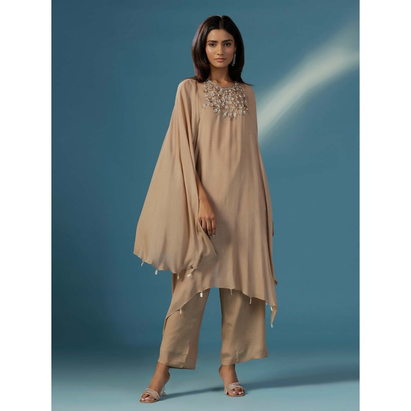 "Two Sisters" by Gyans Golden Shimmer Georgette Cape Nakshi Zardozi Kurta with Pant (Set of 2)