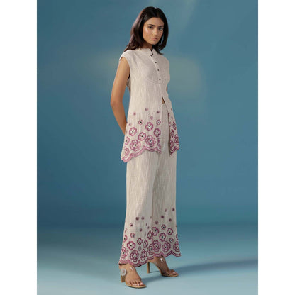 "Two Sisters" by Gyans Organic Jute Thread Embroidered Floral Work Co-Ord (Set of 2)