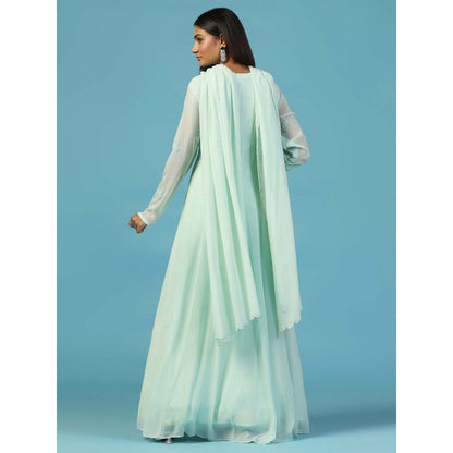 "Two Sisters" by Gyans Soft Blue Anarkali Kurta With Churidar Pant and Dupatta (Set of 3)