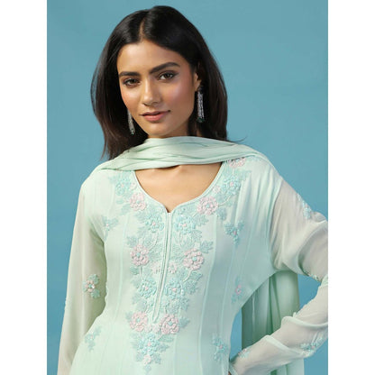 "Two Sisters" by Gyans Soft Blue Anarkali Kurta With Churidar Pant and Dupatta (Set of 3)