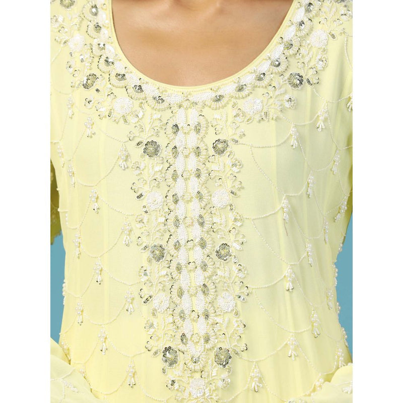 "Two Sisters" by Gyans Lemon Yellow Anarkali Kurta With Churidar Pant and Dupatta (Set of 3)