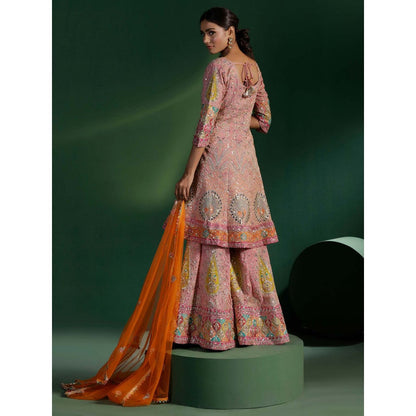 "Two Sisters" by Gyans Blush Pink Embroidered Kurta with Sharara and Dupatta (Set of 3)
