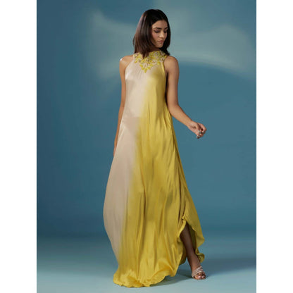 "Two Sisters" by Gyans Dove Grey And Yellow Sundowner Dress