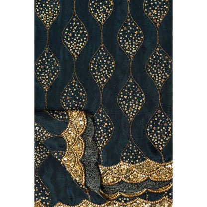 "Two Sisters" by Gyans Teal Gold Jaal Embroidered Saree with Unstitched Blouse