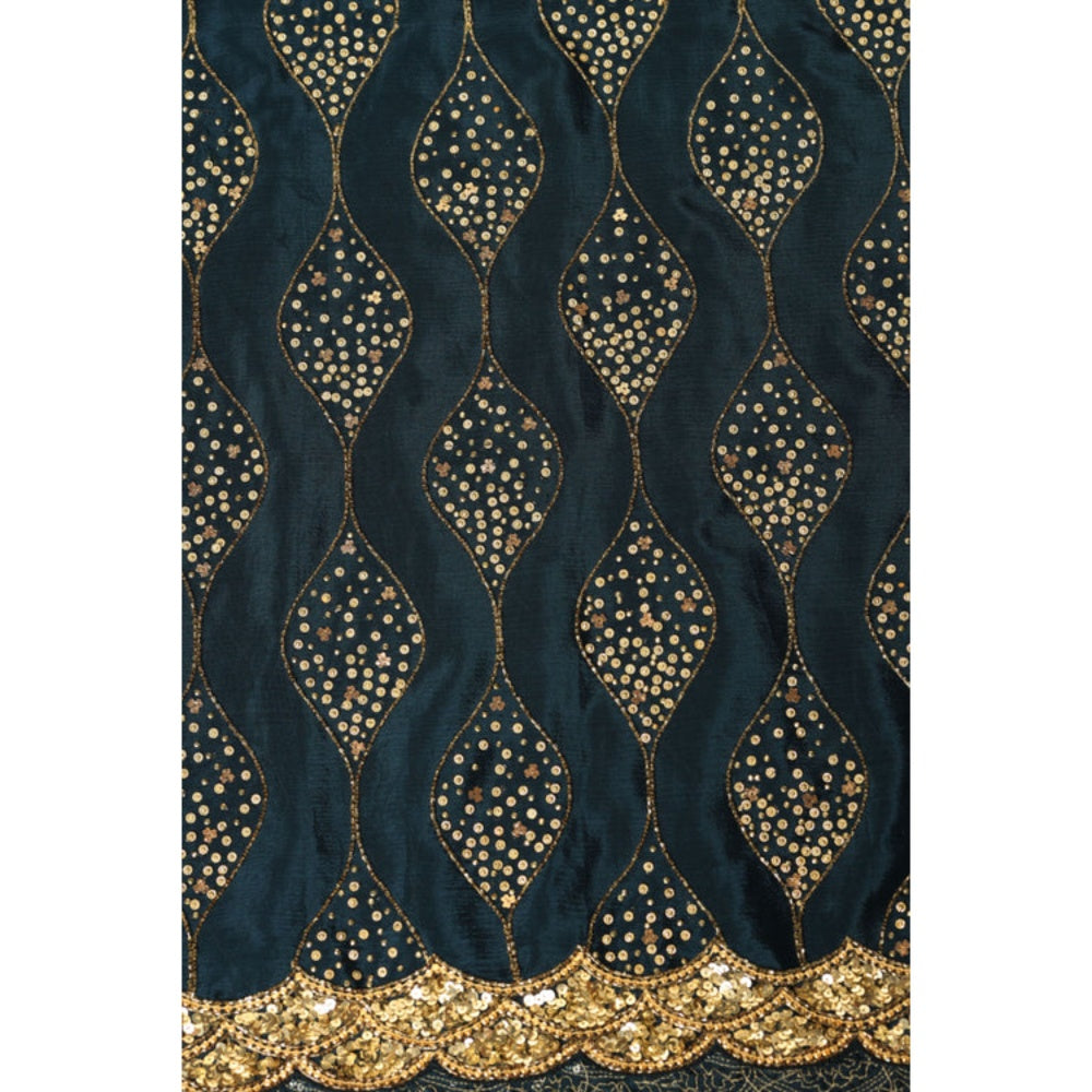 "Two Sisters" by Gyans Teal Gold Jaal Embroidered Saree with Unstitched Blouse