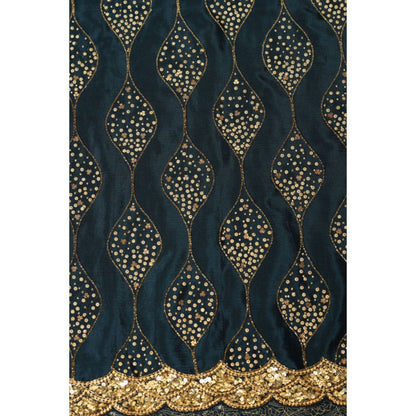 "Two Sisters" by Gyans Teal Gold Jaal Embroidered Saree with Unstitched Blouse