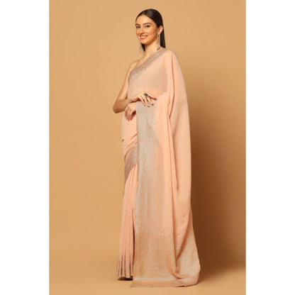 "Two Sisters" by Gyans Peach Embroidered Sequins Saree with Unstitched Blouse