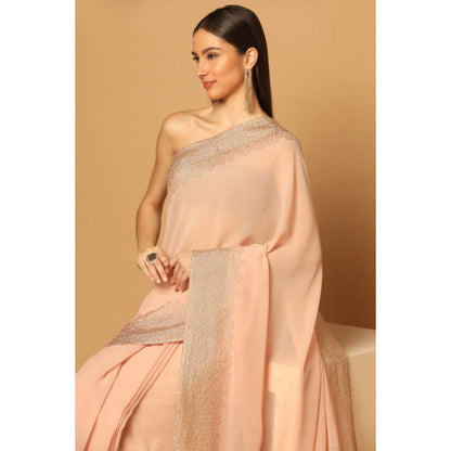 "Two Sisters" by Gyans Peach Embroidered Sequins Saree with Unstitched Blouse