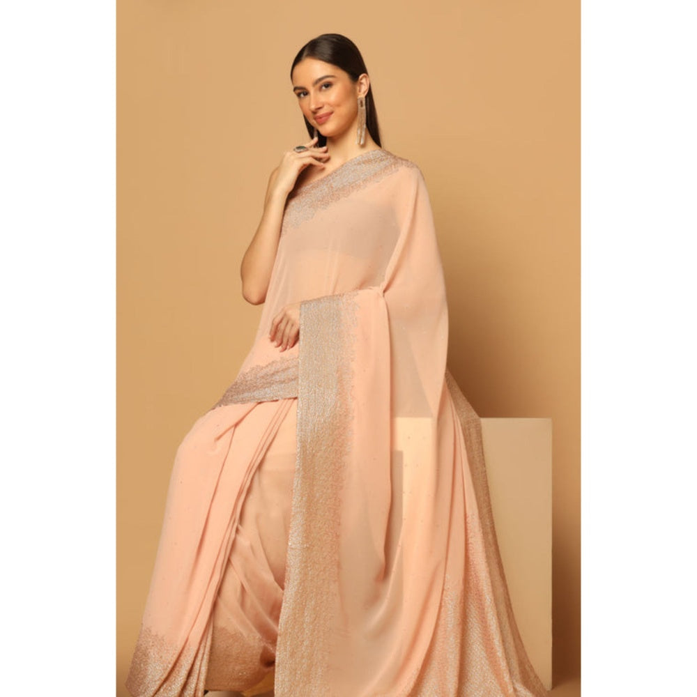"Two Sisters" by Gyans Peach Embroidered Sequins Saree with Unstitched Blouse