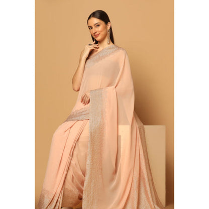 "Two Sisters" by Gyans Peach Embroidered Sequins Saree with Unstitched Blouse