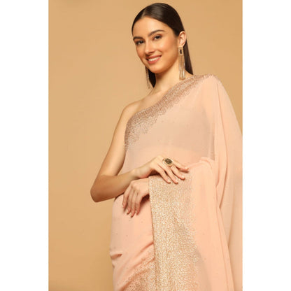 "Two Sisters" by Gyans Peach Embroidered Sequins Saree with Unstitched Blouse