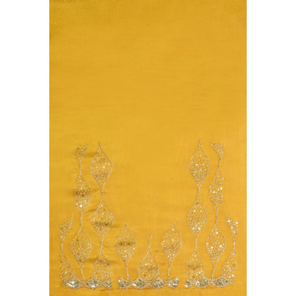 "Two Sisters" by Gyans Mustard Chiffon Embroidered Pre-draped Saree with Unstitched Blouse