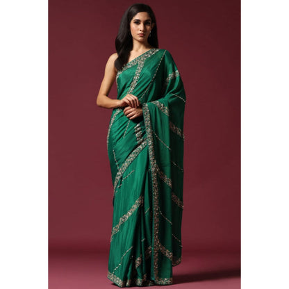 "Two Sisters" by Gyans Green Embroidered and Embellished Saree with Unstitched Blouse