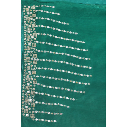"Two Sisters" by Gyans Green Embroidered and Embellished Saree with Unstitched Blouse