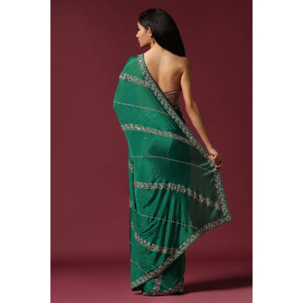 "Two Sisters" by Gyans Green Embroidered and Embellished Saree with Unstitched Blouse