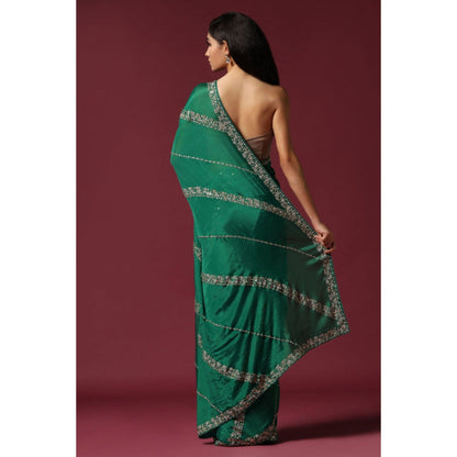 "Two Sisters" by Gyans Green Embroidered and Embellished Saree with Unstitched Blouse