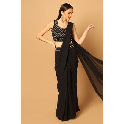 "Two Sisters" by Gyans Black Draped Saree with Stitched Blouse with Cape