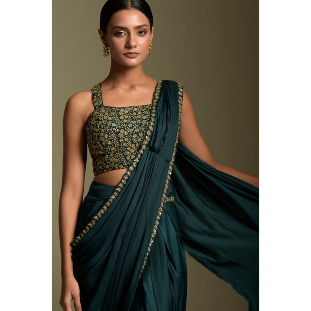 "Two Sisters" by Gyans Teal Blue Embroidered Dhoti Saree Set