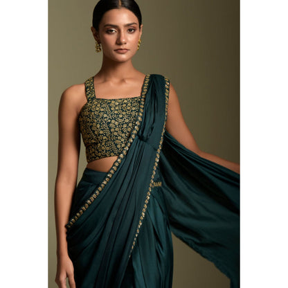 "Two Sisters" by Gyans Teal Blue Embroidered Dhoti Saree Set