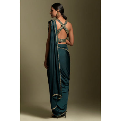 "Two Sisters" by Gyans Teal Blue Embroidered Dhoti Saree Set