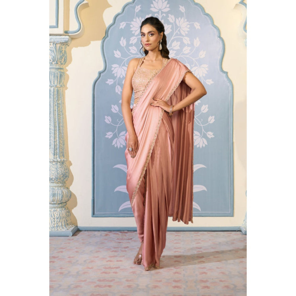 "Two Sisters" by Gyans Dusty Pink Dhoti Drape Saree with Stitched Blouse