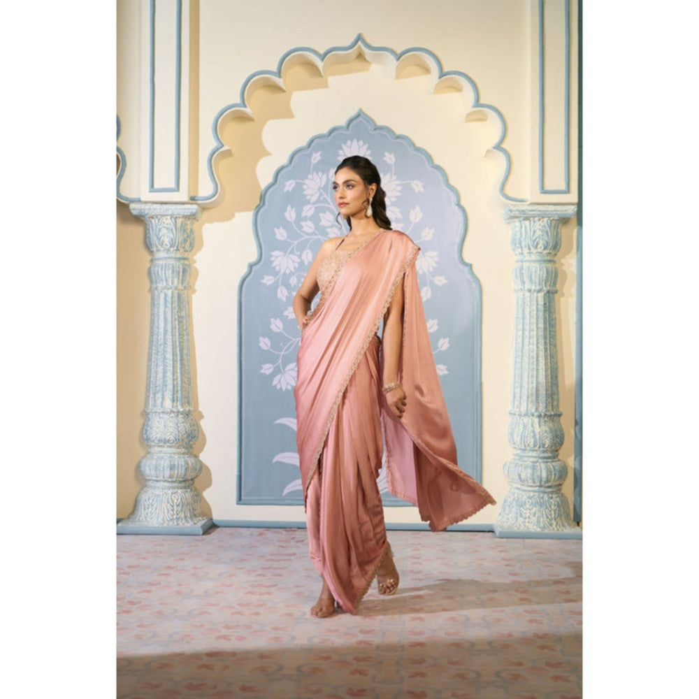 "Two Sisters" by Gyans Dusty Pink Dhoti Drape Saree with Stitched Blouse