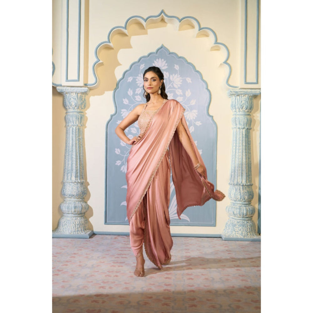 "Two Sisters" by Gyans Dusty Pink Dhoti Drape Saree with Stitched Blouse