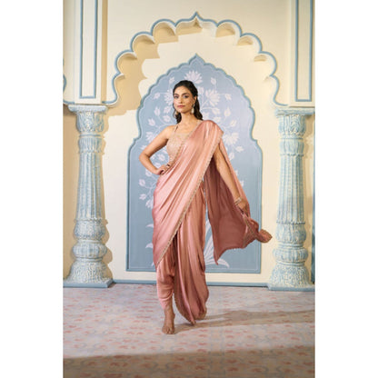 "Two Sisters" by Gyans Dusty Pink Dhoti Drape Saree with Stitched Blouse