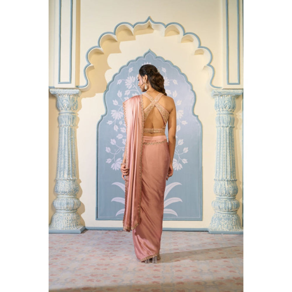"Two Sisters" by Gyans Dusty Pink Dhoti Drape Saree with Stitched Blouse