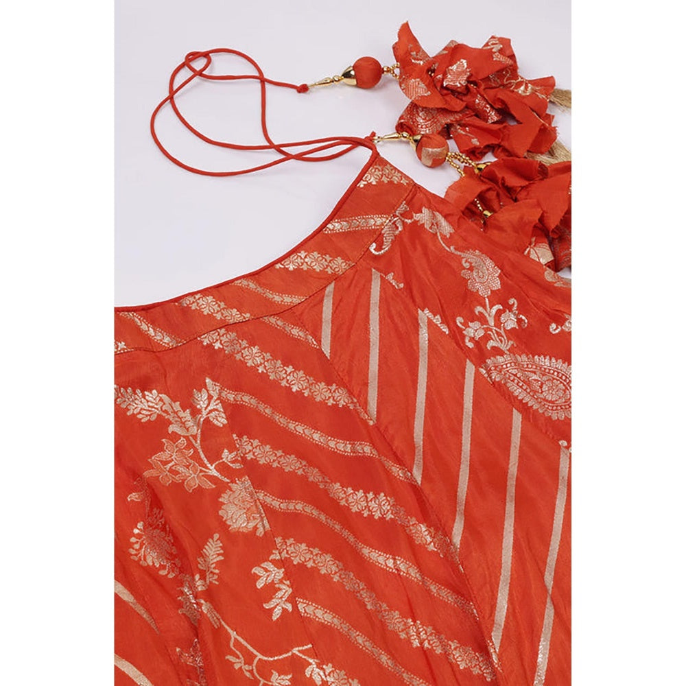 "Two Sisters" by Gyans Burnt Orange Sequins Embroidered Banarasi Silk Lehenga Sets 0F 3