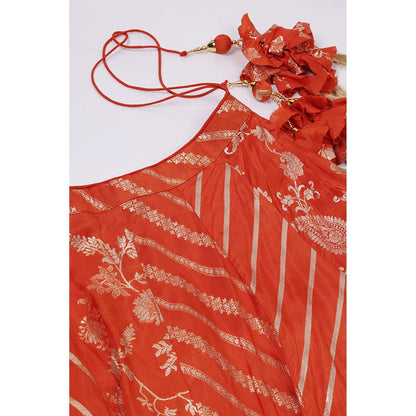 "Two Sisters" by Gyans Burnt Orange Sequins Embroidered Banarasi Silk Lehenga Sets 0F 3