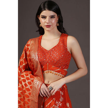 "Two Sisters" by Gyans Burnt Orange Sequins Embroidered Banarasi Silk Lehenga Sets 0F 3