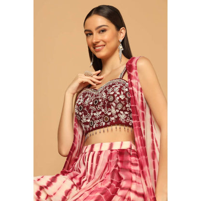 "Two Sisters" by Gyans Women Maroon Georgette Tie & Dye Blouse with Dhoti and Cape