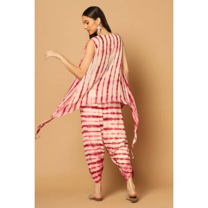 "Two Sisters" by Gyans Women Maroon Georgette Tie & Dye Blouse with Dhoti and Cape