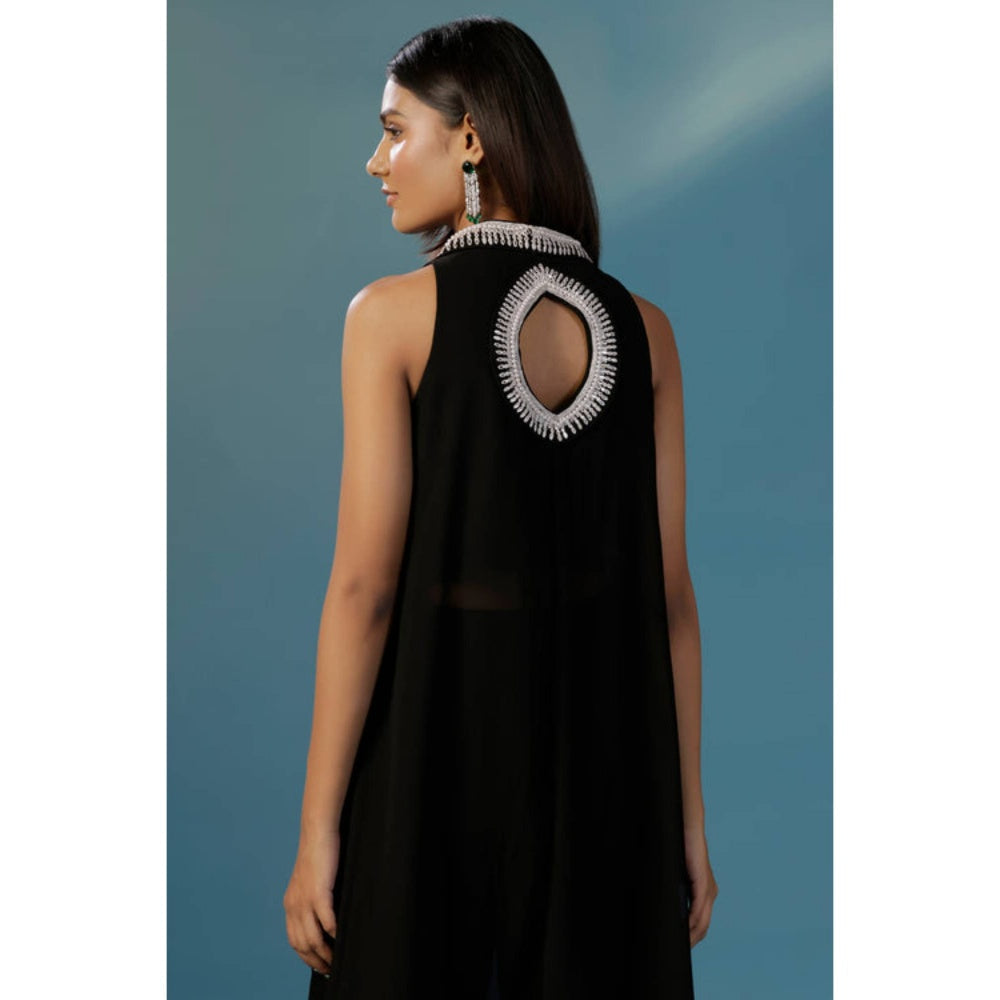 "Two Sisters" by Gyans Black Georgette Solid/Plain V-Neck Kurta And Palazzo