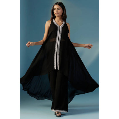 "Two Sisters" by Gyans Black Georgette Solid/Plain V-Neck Kurta And Palazzo