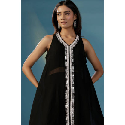 "Two Sisters" by Gyans Black Georgette Solid/Plain V-Neck Kurta And Palazzo