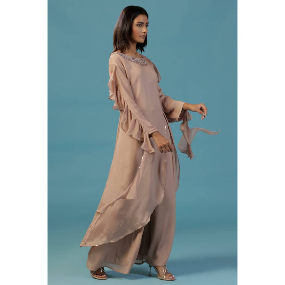 "Two Sisters" by Gyans Gold Chinon Kurta Set With Hand Embellished Neckline