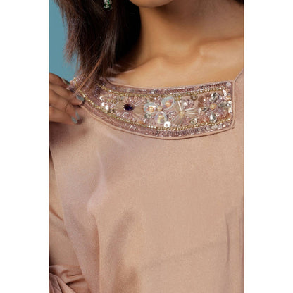 "Two Sisters" by Gyans Gold Chinon Kurta Set With Hand Embellished Neckline