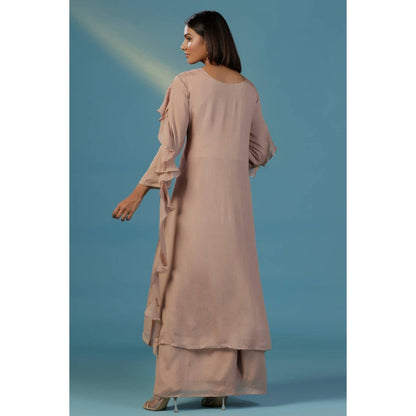 "Two Sisters" by Gyans Gold Chinon Kurta Set With Hand Embellished Neckline