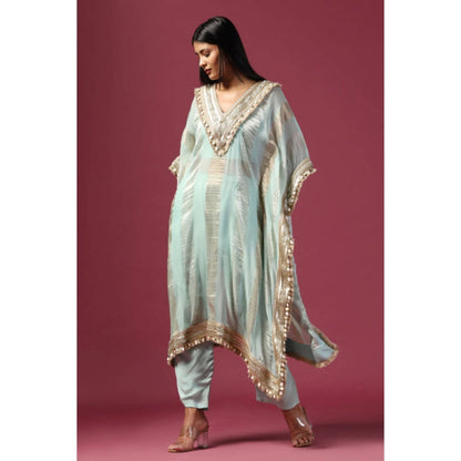 "Two Sisters" by Gyans Blue Organza Woven V-Neck Kaftan Kurta And Pant